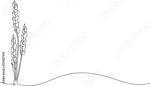 Wheat ears grain in continuous one line drawing. Cereal bakery agriculture concept. Vector minimalist concept.