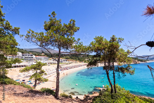 Panoramic viewpoint of summer natural landscape, the seascape turquoise color, and the beautiful and clean Aegean sea. Pine trees surround coast. Holiday travel concept.  © mitarart
