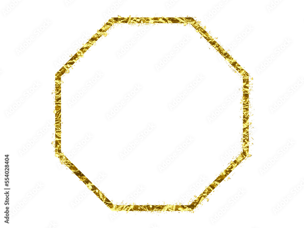 Gold octagon frame, isolated object with transparent background