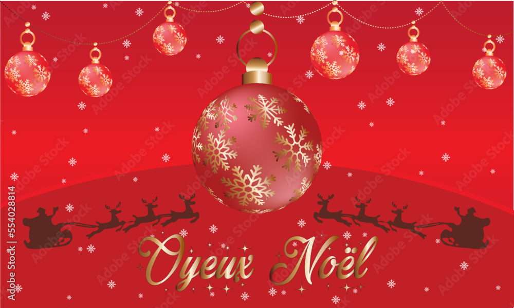 Merry Christmas in French, Joyeux Noël. Vector handwritten lettering cards set.