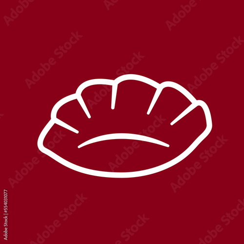 Gyoza vector. Hot dumplings on red background. Steamed dim sum or bun illustration for restaurant logo. Asian food icon for Japanese.
