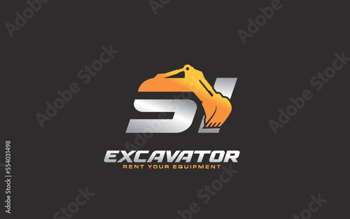 SI logo excavator for construction company. Heavy equipment template vector illustration for your brand.