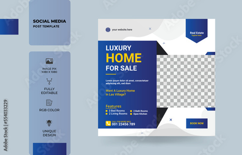 Luxury Home Sale Social Media post, Square flyer Web Banner Design Template. Real estate Instagram social media post web banner. home sale. house sale