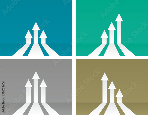 Business arrow target direction concept to success. Finance growth vector 4 different colourful direction.