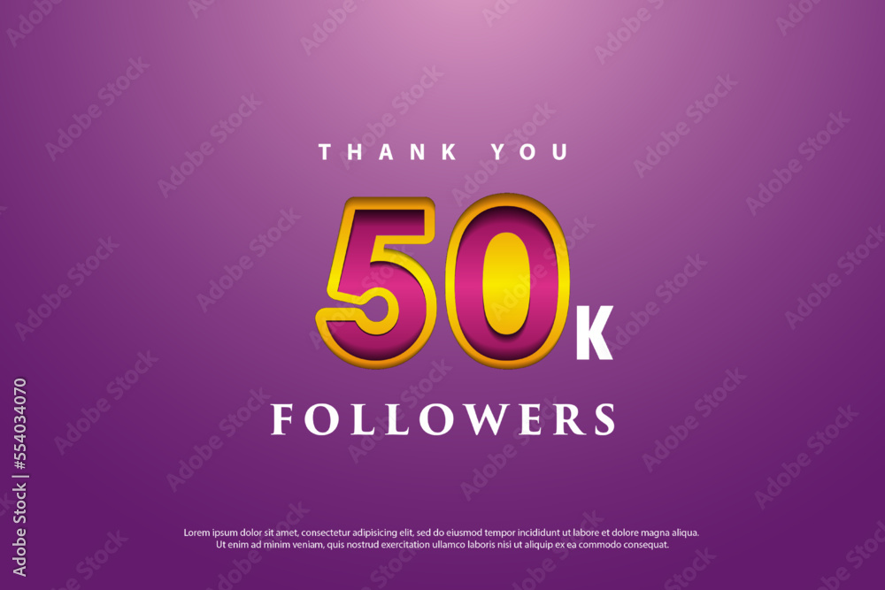 celebration for 50k followers on purple background.