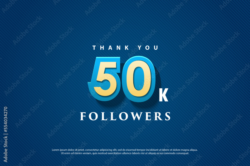 celebration for 50k followers with clear numbers shadow background.