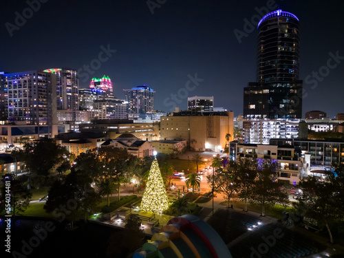 Aerial photo of downtown Orlando, Florida in December 2022 