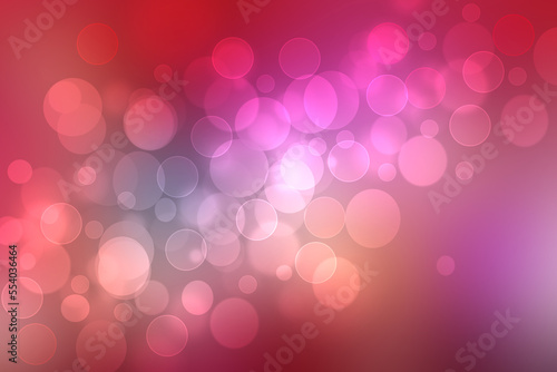 Abstract festive blurred red pink magenta background with light pink and white bokeh circles for wedding card or Valentine day. Romantic textured backdrop with space for your design. Card concept.