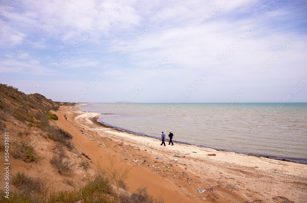 Wild coast of the Caspian Sea.