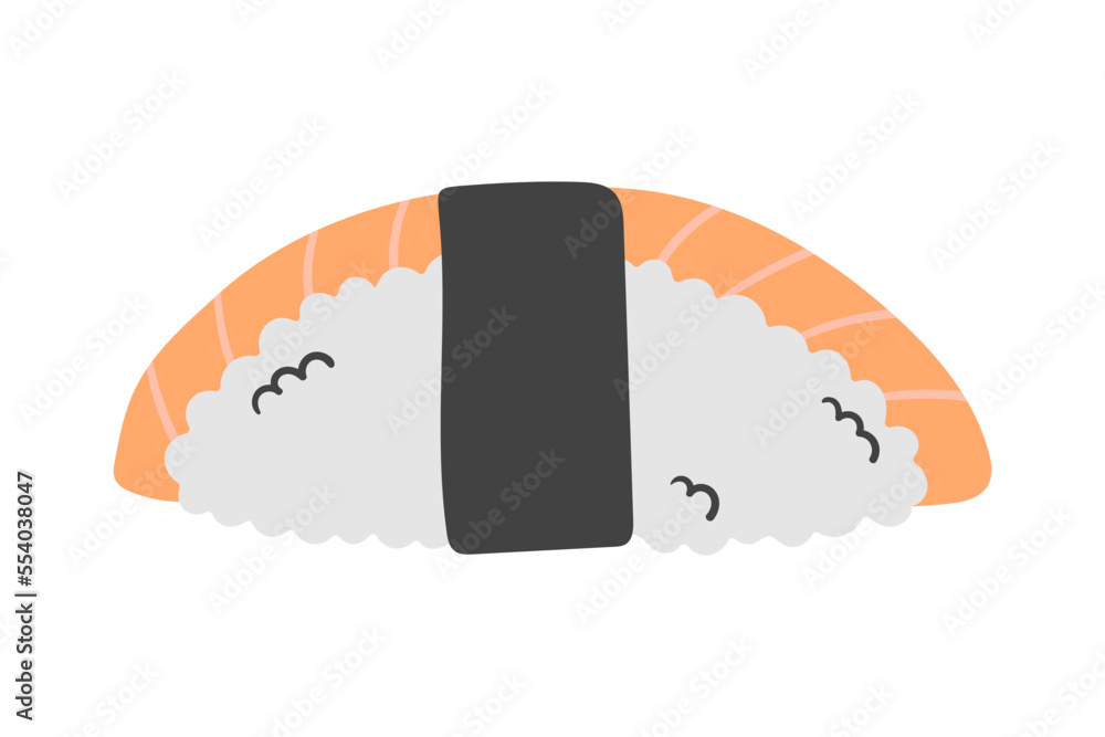 Japanese food sushi with salmon in the flat doodle style. vector illustration for menu restaurant, food delivery Japanese food sushi with salmon in the flat doodle style. vector illustration for menu restaurant, food delivery