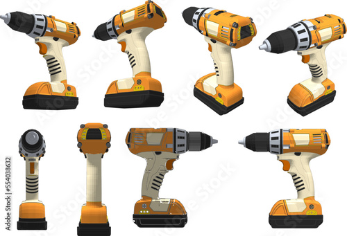 set of tools for construction CORDLESS DRILL vector design with white background