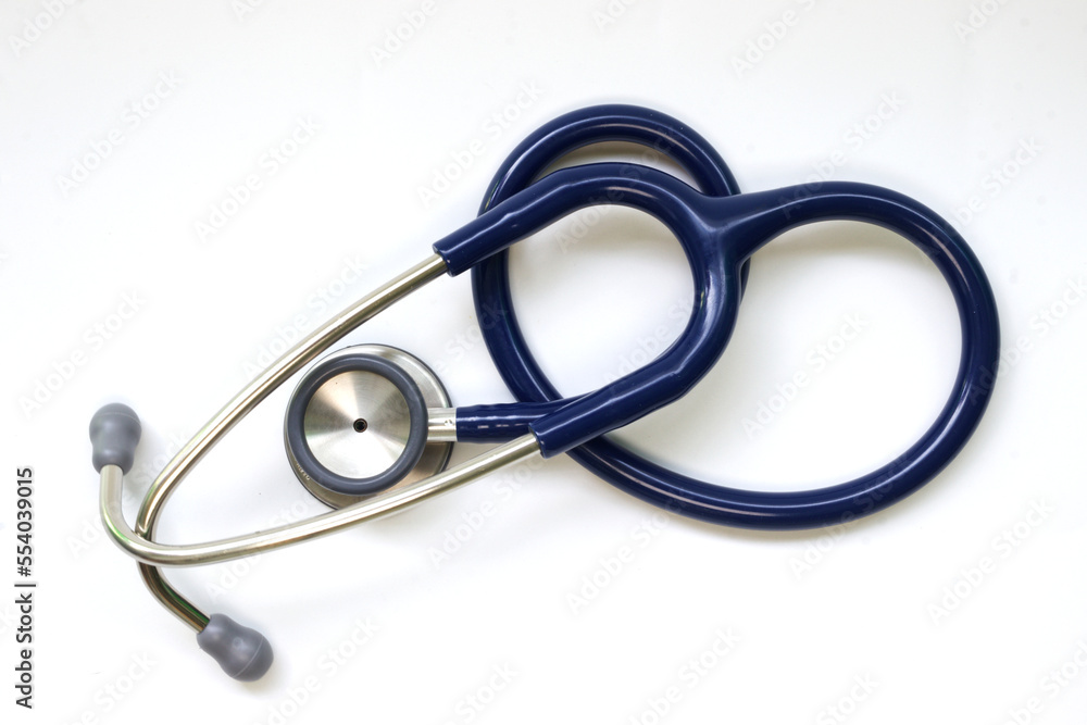 Stethoscope on white background, top view, Medical tool. Stethoscope on white background, top view, Medical tool.