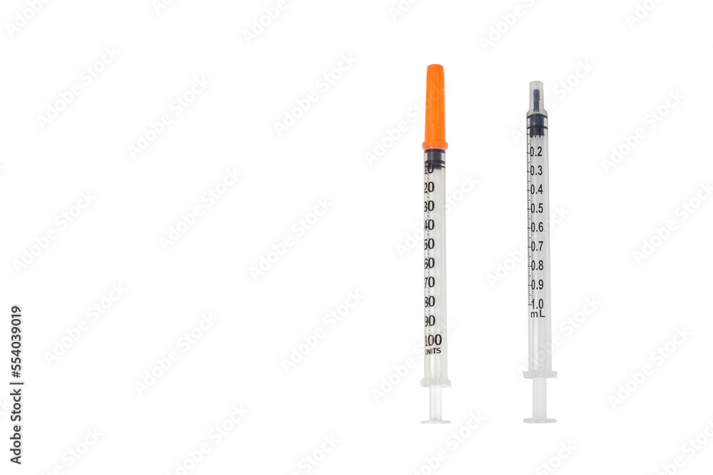 Medical syringe for insulin injections isolated on white