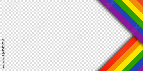 Abstract geometric red, orange, yellow, green, blue and purple ribbon lgbtq color isolated background. Lgbt Pride History Month color background with copy space for text. Transparent vector