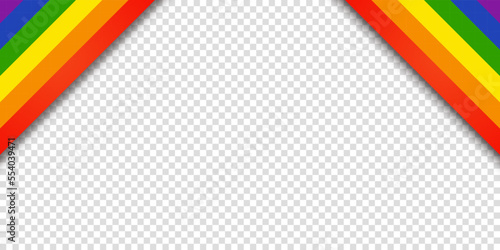 Abstract geometric red, orange, yellow, green, blue and purple ribbon lgbtq color isolated background. Lgbt Pride History Month color background with copy space for text. Transparent vector