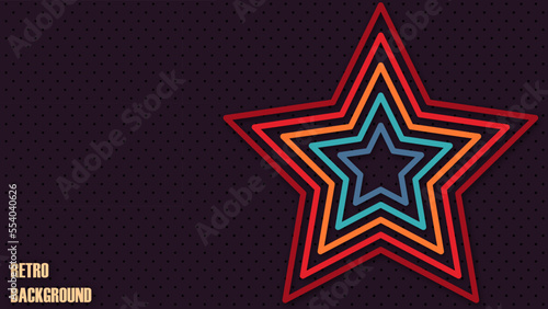 Colorful rating stars in retro style on a perforated background. Vector illustration in 1970s 1980s 1960s style. Feedback concept for mobile app or website. Quality shape design.