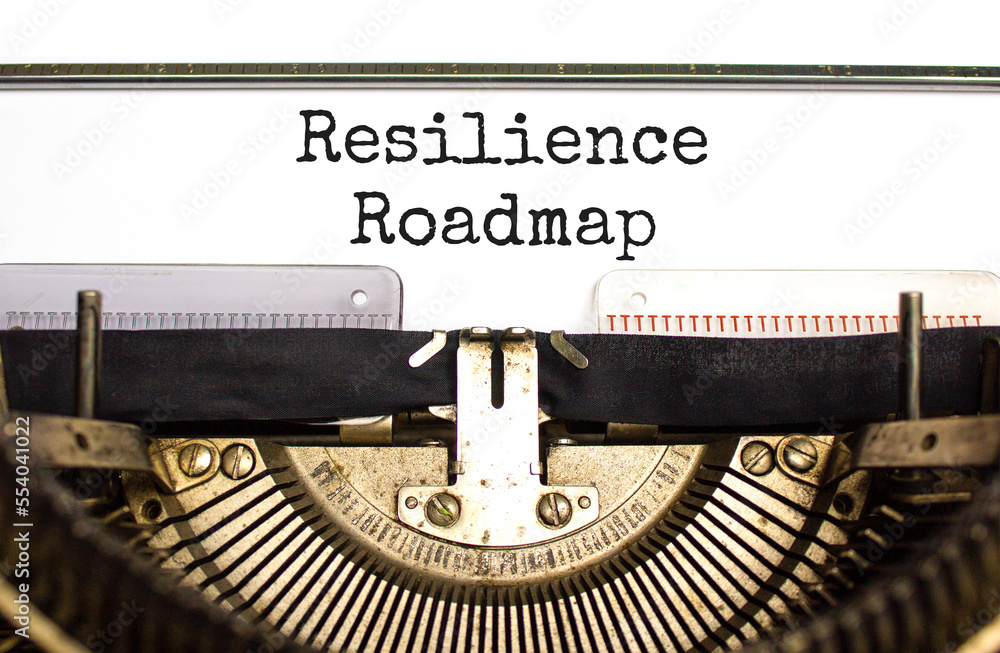 Resilience roadmap symbol. Concept word Resilience roadmap typed on retro old typewriter. Beautiful white background. Business and resilience roadmap concept. Copy space.