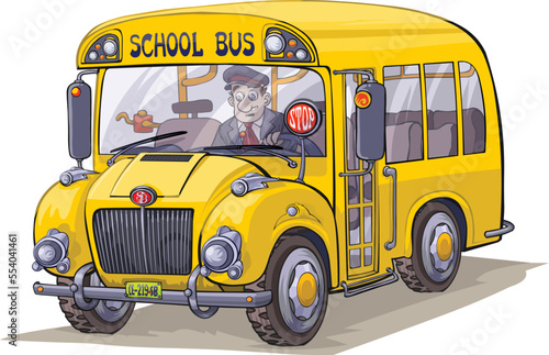 Cartoon image of an old school bus. All is in separate layers, for easy editing. (ID: 554041461)