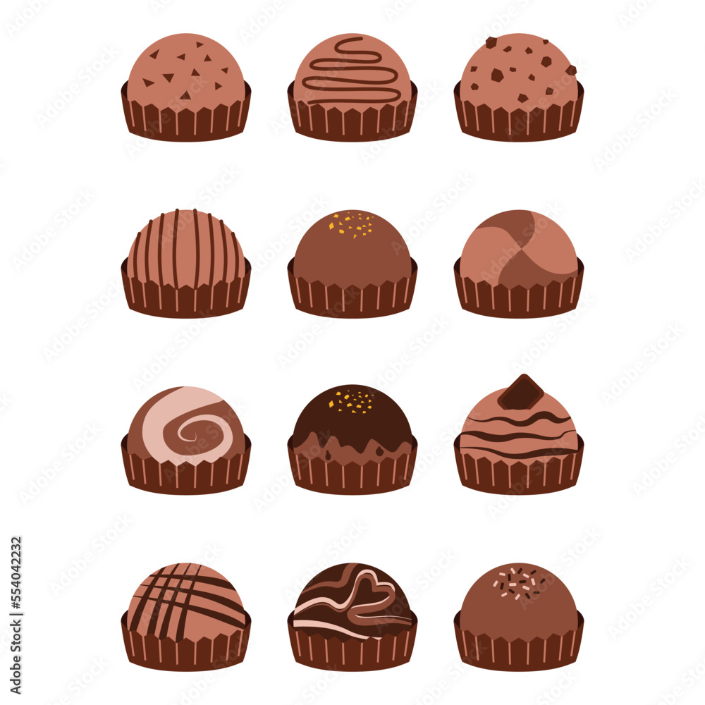 飾り付けられた丸型のチョコレートのイラストセット 飾り付けられた丸型のチョコレートのイラストセット