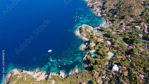 Aerial view of Arenella beach, Isola del Giglio, Tuscany