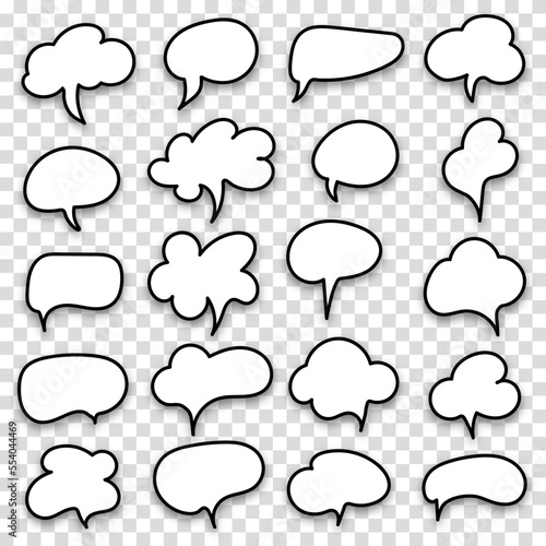 Collection set of speech bubbles on a transparent background. The concept of communication of people in the field of business and everyday affairs. Vector illustration.