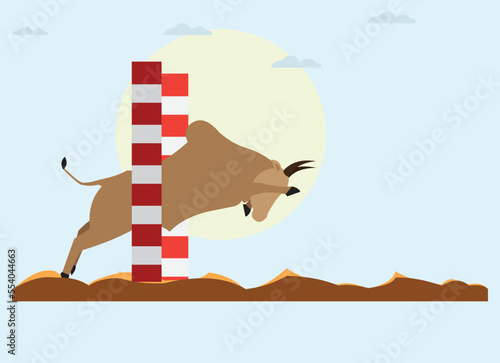 illustration of jallikattu bull come out from vaadivasal. traditional bull taming sport in tamilnadu.