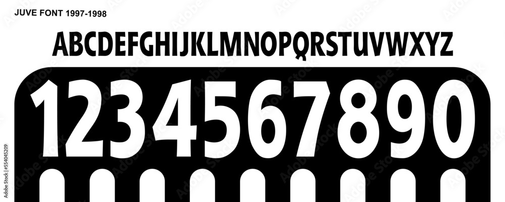 font vector team 1997 - 1998 kit sport style font. juve football style font. italy league. sports style letters and numbers for soccer team