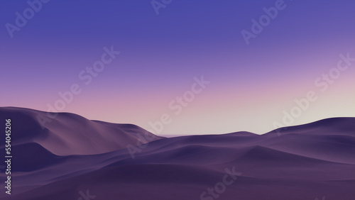 Desert Landscape with Sand Dunes and Lilac Gradient Sky. Empty Modern Background.