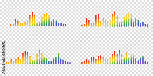 Audio waves Set. Multicolored rainbow icon sound song. EQ. Podcast wave. Symbols on isolated background. Voice message. Vector illustration.