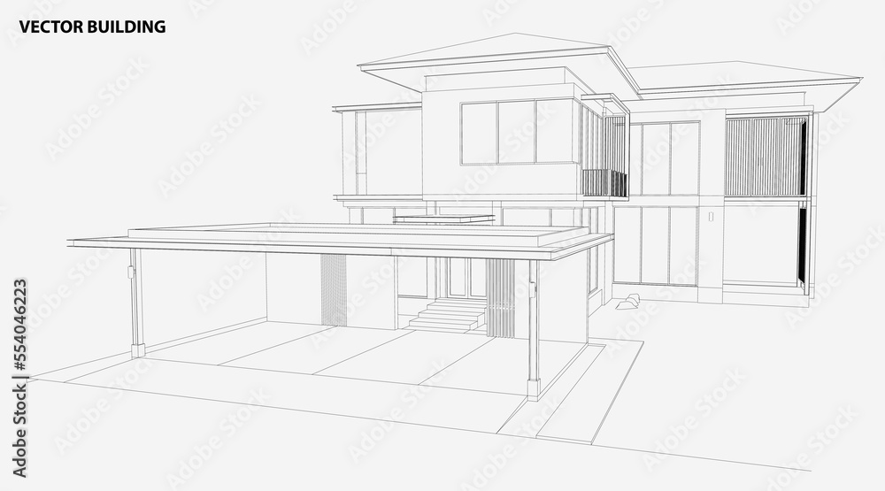 Perspective 3D render of building wireframe - Vector illustration Perspective 3D render of building wireframe - Vector illustration
