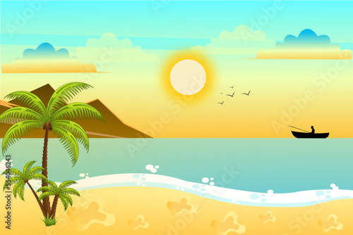 tropical island with palm trees landscape © Slice Of Art  