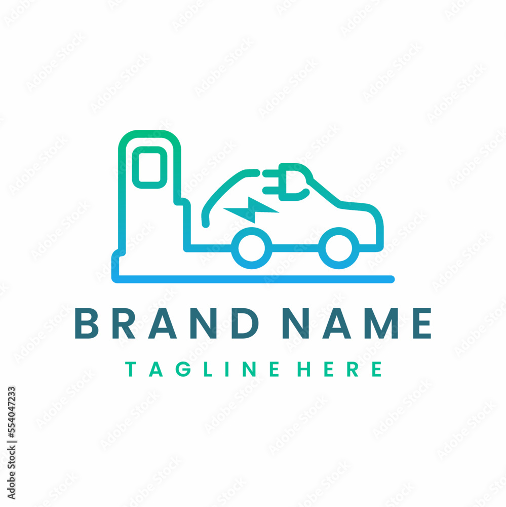 Electric Vehicle Car Charge Station Logo Design