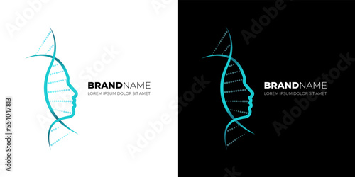 DNA molecule with woman face profile for medical beauty care cosmetic logo design. Medicine gene helix structure for regenerate cream and anti-aging vitamin complex logotype. Vector creative concept