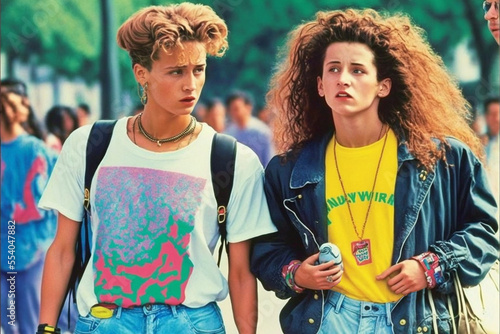 Generative ai 80s and 90s vibes, fashion and style vintage and retro couple