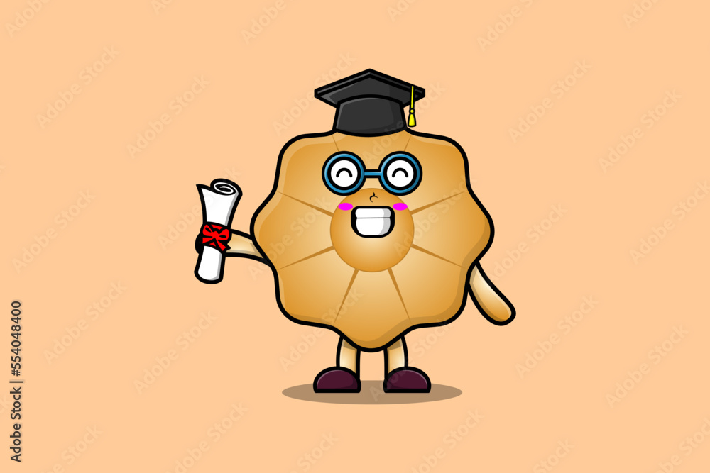 Cute cartoon Cookies student character on graduation day with toga in concept flat cartoon style