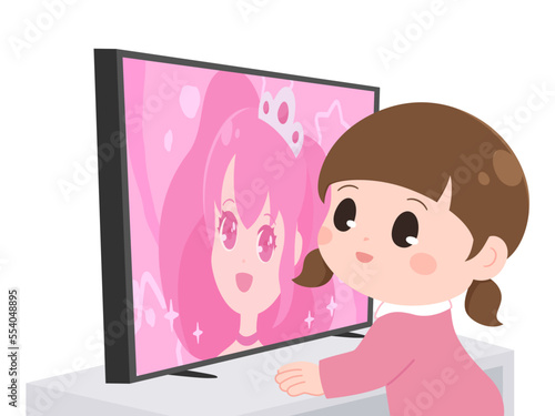テレビを近くで見る女の子のイラスト
