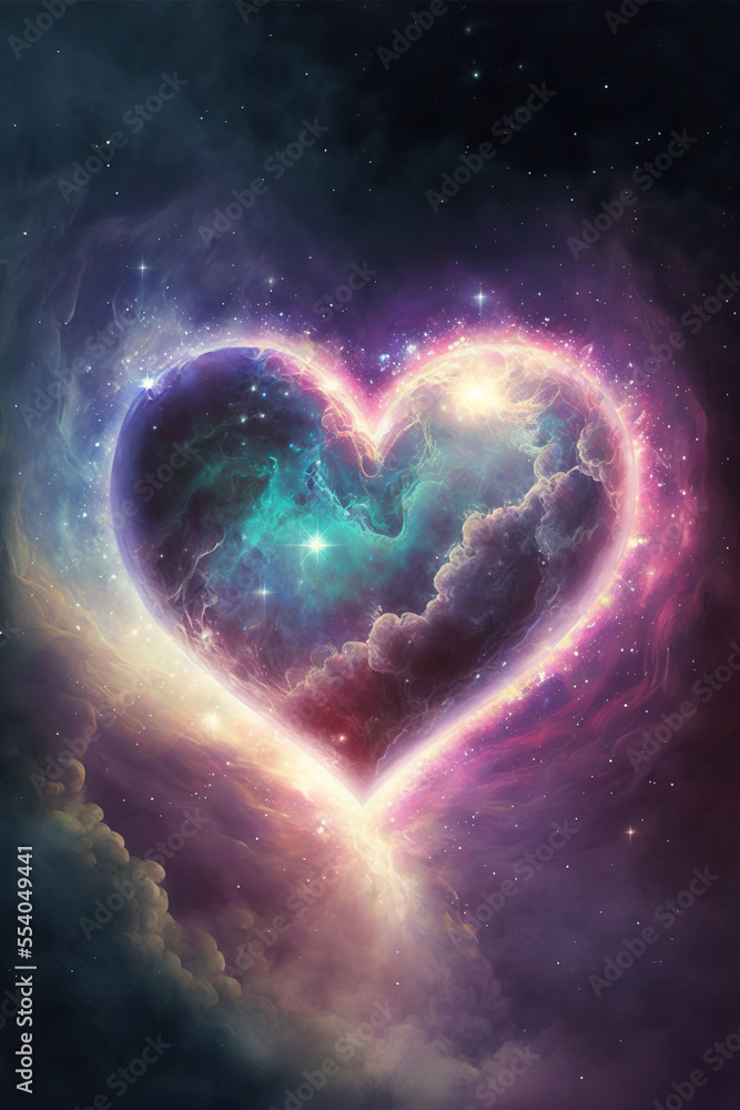 Abstract heart, love universe as a background or wallpaper. AI
