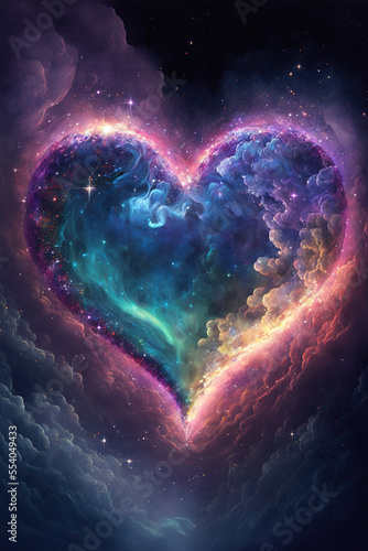 Abstract heart, love universe as a background or wallpaper. AI © NadiaArts