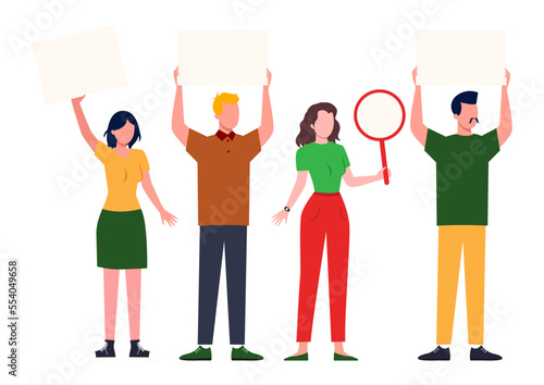 People holding banners on protests vector
