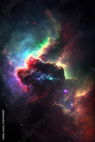 Abstract cosmos, space nebula as a background or wallpaper. AI  © NadiaArts
