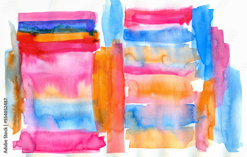 Colorful watercolor blurred stripes on a white background. Abstract striped watercolor texture. Illustration.