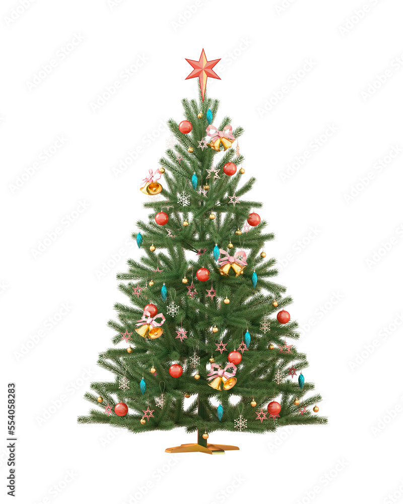 Fototapeta premium Christmas tree and toys on transparent background. 3D rendering