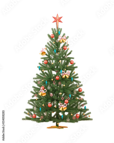 Christmas tree and toys on transparent background. 3D rendering