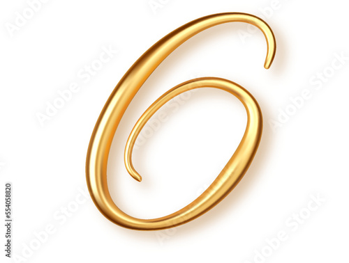 Gold number 6, 3d realistic lettering isolated on transperent background. PNG. Number six uppercase for the design of banner or greeting card, significant date or event