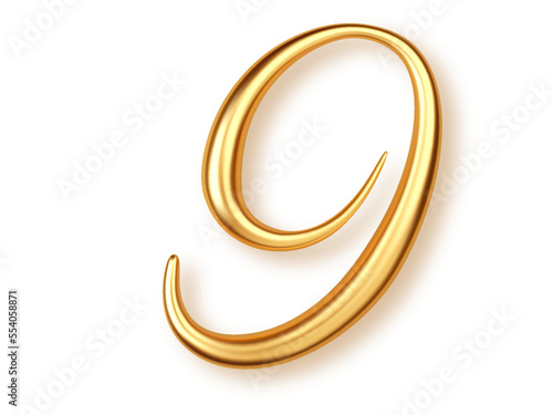 Gold number 9, 3d realistic lettering isolated on transperent background. PNG. Number nine uppercase for the design of banner or greeting card, significant date or event