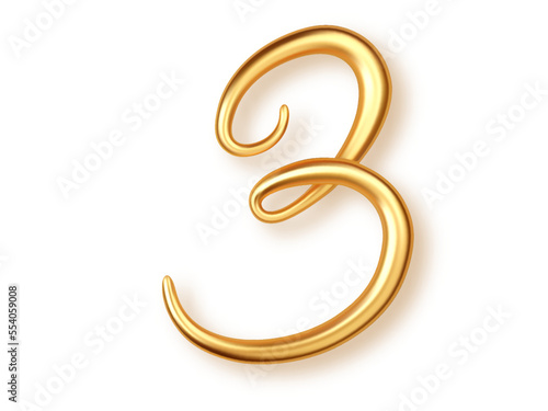 Gold number 3, 3d realistic lettering isolated on transperent background. PNG, Number three uppercase for the design of banner or greeting card, significant date or event
