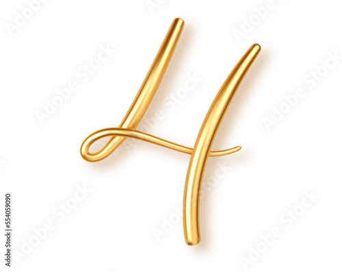 Gold number 4, 3d realistic lettering isolated on transperent background. PNG. Number four uppercase for the design of banner or greeting card, significant date or event