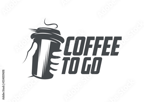 Coffee to go logo, emblem, label. Vector illustration