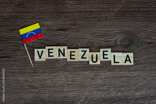 Venezuela - wooden word with venazuelan flag (wooden letters, wooden sign)