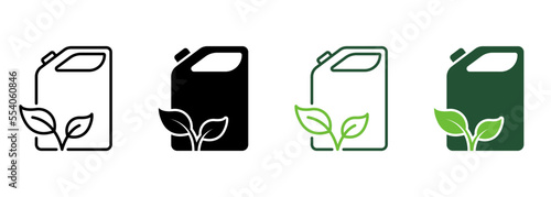 Canister for Eco Gasoline Line and Silhouette Icon Color Set. Container for Organic Liquid Pictogram. Fuel Can for Natural Diesel Symbol Collection on White Background. Isolated Vector Illustration